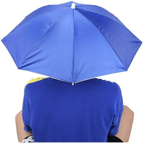 Chapeau Parapluie, Chapeau Parasol de Tête, 65cm Parapluies de Pêche de soleil, Monté sur La Tête Crème Solaire Coupe Vent Parapluie, pour la pêche Plage Ombre Jardinage (Bleu) (1/5)