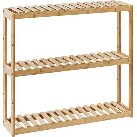 Scaffale da parete per bagno in bambù in stile minimalista 3 ripiani in legno chiaro Paducah (1/5)