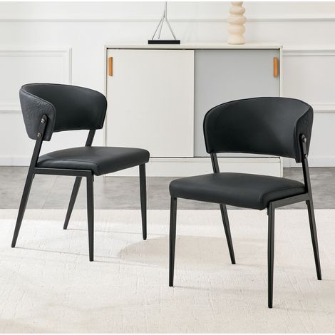 Juego de 2 sillas de comedor en polipiel negra con estructura metálica OKMYHOME (1/5)