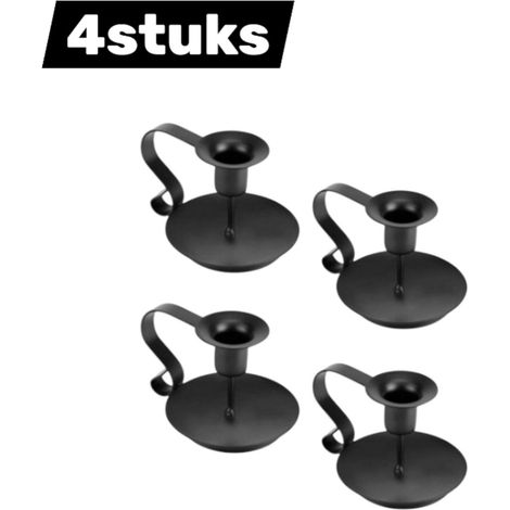 Lot de 4 chandeliers en fer forgé au design élégant, parfaits pour la décoration de table et les soirées romantiques, couleur noire. (1/5)