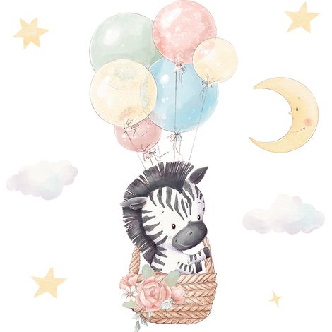 Papier peint panoramique Enfants - Zèbre Ballons - 130 cm x 130 cm (1/2)