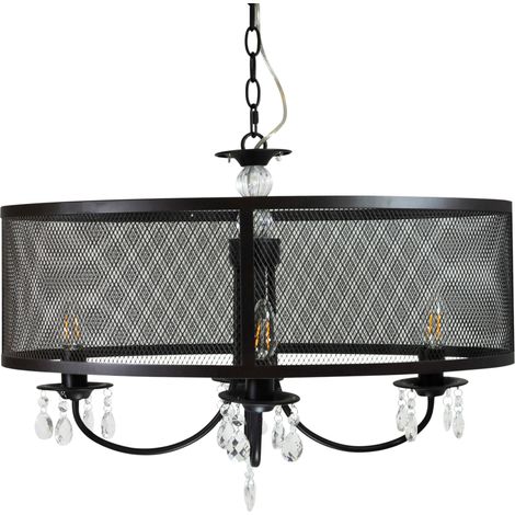 Suspension noire ellipse métal loft 4xE14 Polux Bresso