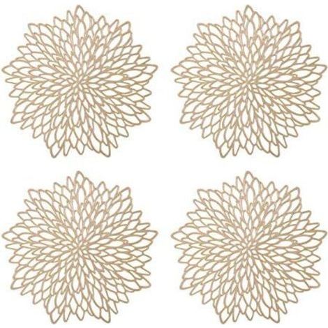 CSPARCV 38 cm rundes, hohles Platzset, 4-teilig, metallisch-goldenes rundes Platzset, rutschfeste PVC-Schutzmatte mit Kunststoffuntersetzern (1/5)