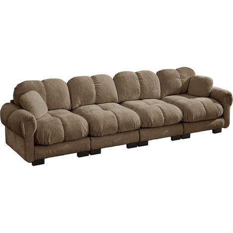 ELVMI Modulares Sofa mit Dicken Sitzkissen, Geschwungener Rückenlehne und Armlehnen, Stecksystem, aus Chenille Braun (1/5)