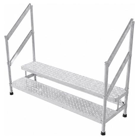 Scalino e pedana alluminio - 2 gradini - Larghezza 2.00m - Doppio corrimano - MP2-200-2GC (1/5)