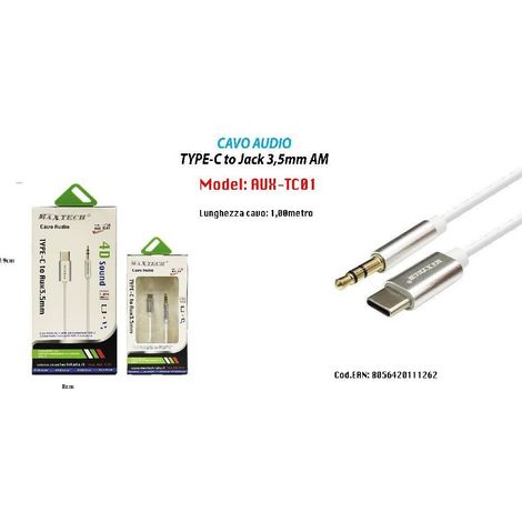 TRADE SHOP - Cavo Adattatore Audio Cuffie Aux Jack 3,5mm Maschio A Type-c Maxtech Aux-tc01 -