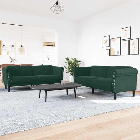 3-tlg. Sofagarnitur Dunkelgrün Samt