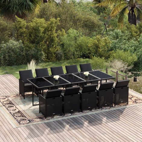 Ensemble Table et Chaise de Jardin Salon de jardin coussins 11 pcs Résine tressée Noir 12542 (1/5)