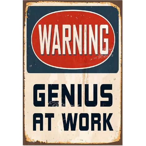 Lupia - Quadro moderno Canvas World WARNING GENIUS 24x35 cm, Stampa su Tela Telaio in Fibra di Legno, Stampa Stile Vintage, Decorazione Cucina Sala da Pranzo bar hotel ristorante pizzeria, Retrò (1/4)