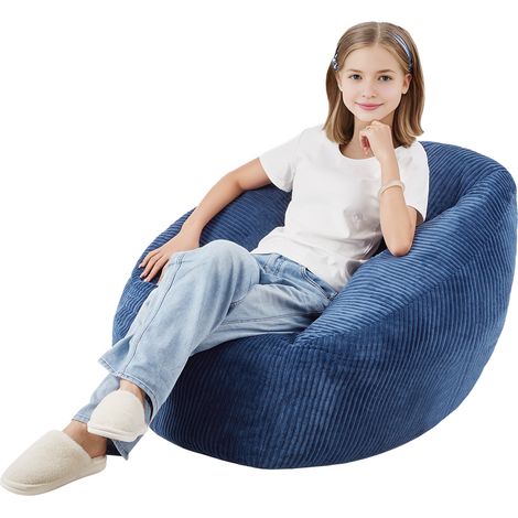 VEVOR Bean Bag Chair, 3 feet Bean Bag Chair with Soft Armrests and Storage Pocket, 25D Memory Foam Filled with Soft Teddy Velvet Cover, Bean Bag for Bedroom or Playroom, Blue (1/5)