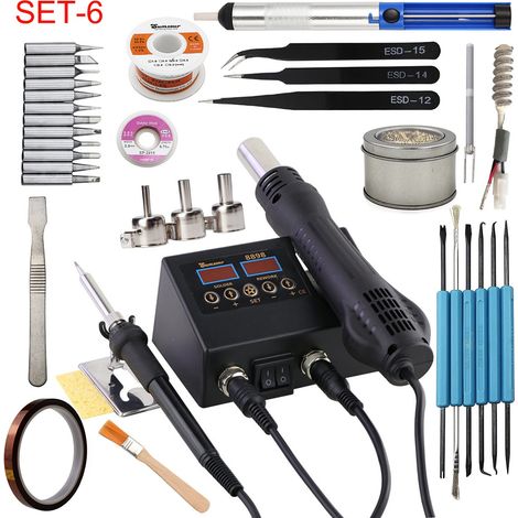 Pistolet à air chaud, fer à souder, station de soudage 2 en 1 pour ordinateur et téléphone portable, kit complet d'outils pour le bricolage. (1/5)