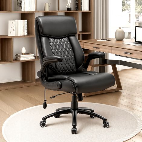 Chaise de bureau ergonomique grande taille, accoudoirs relevables, soutien lombaire réglable, Noir (1/5)
