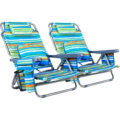 Chaise de Plage, Aluminium Léger, Pliable en 5 Positions, Chaise verte 2 pièces (1/2)