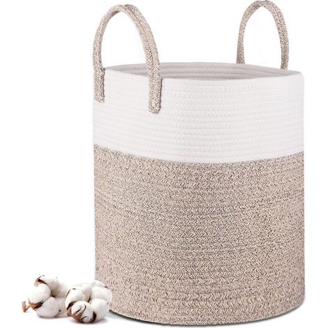 Cesto de ropa - 40 x 35 cm Cestas de almacenamiento plegables - Cesto de ropa de cuerda de algodón con asas - Cesta para guardar juguetes - Para la sala de estar, el baño (1/5)