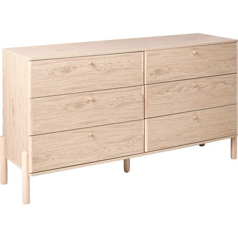 Cómoda 6 cajones tablero de aglomerado patas de madera maciza estilo escandinavo marrón claro Collins