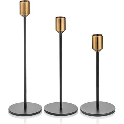 Kerzenständer Gold Schwarz Metall Stabkerze 1 Set 32cm 28cm 22cm (1/5)