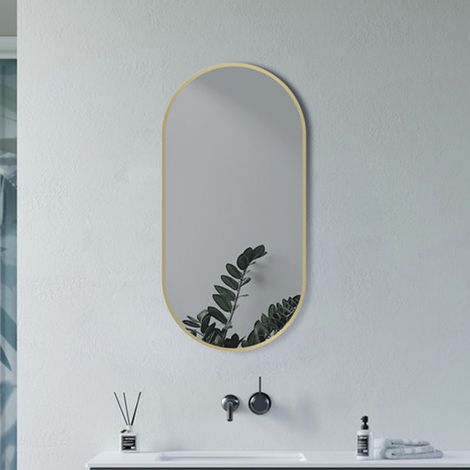 Signature Olivia Oblong Bathroom Mirror 800mm H x 400mm W - Brushed Brass