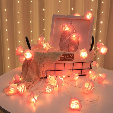 Guirlande lumineuse LED rose fleur artificielle, décoration mariage fête, alimentation par pile (sans piles fournies), 1,5m 10 lumières roses (2 piles constantes). (1/4)