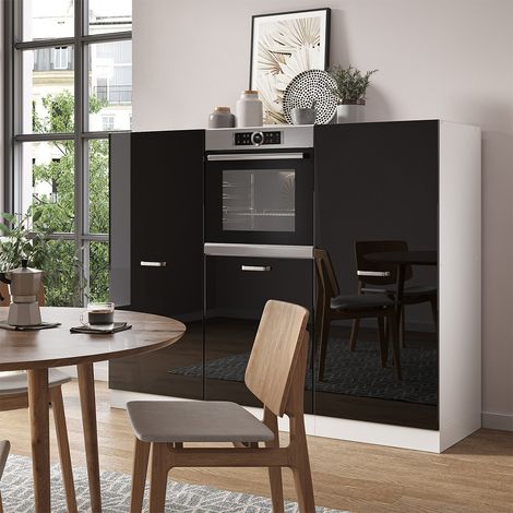 Einbauküche R-Line, Schwarz Hochglanz/Weiß, 180 cm ohne Arbeitsplatte, Vicco