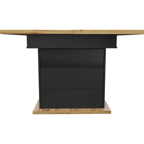 Ausziehbarer Esstisch 110-140 x 80 cm aus MDF und schwarzem Metall, für 4-6 Personen (1/5)