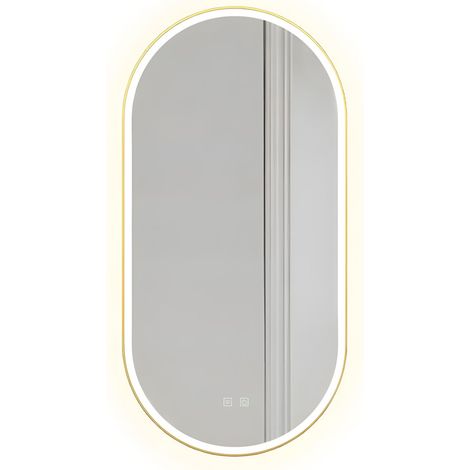 SPIEGEL LED OVL 50X100CM BRUSH GOLD