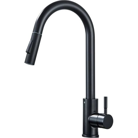 Robinet de cuisine noir mat avec douchette extractible, rotation à 360° et 2 modes, flexible extensible pour grands éviers (1/5)