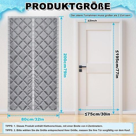 Magnetischer, wärmeisolierender Türvorhang 80 x 200 cm, Wärmedämmender Eingangstürvorhang, kein Bohren erforderlich, wasserdicht, winddicht, kältebeständig, dunkelgrau (80 x 200 cm) (1/4)