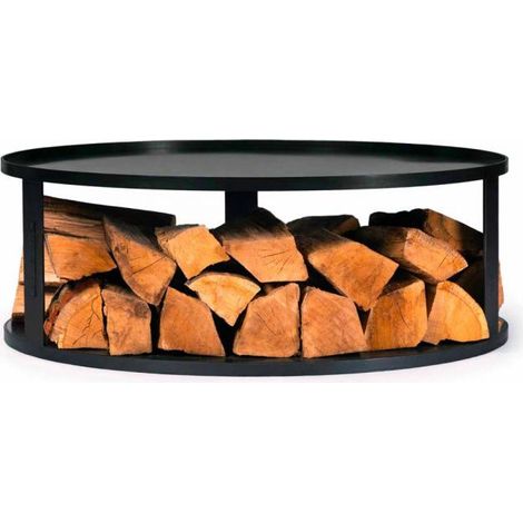 Plateforme pour braséro en acier naturel 82 cm – Support de bûches intégré – Protection des surfaces – Compatible avec bols à feu Ø 82 cm