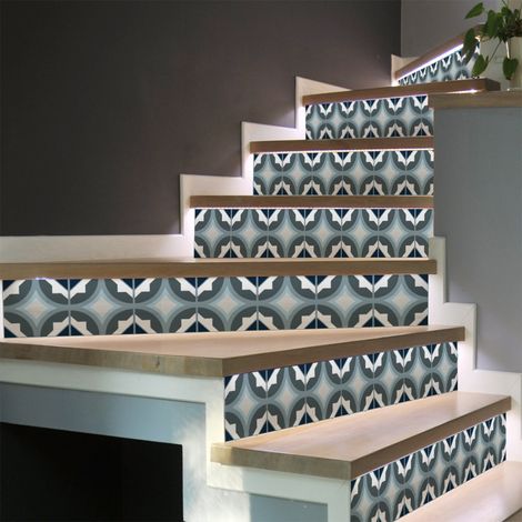 Stickers adhésifs escalier carrelages contremarche - LAURINA - 2 bandes de 15x105cm (1/3)