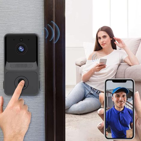 Sonnette vidéo sans fil, la sonnette intelligente compatible Alexa fonctionne avec Google Assistant, se connecte sans fil à la sonnette Caméra 1080p avec batterie, audio bidirectionnel, PIR et vision (1/4)