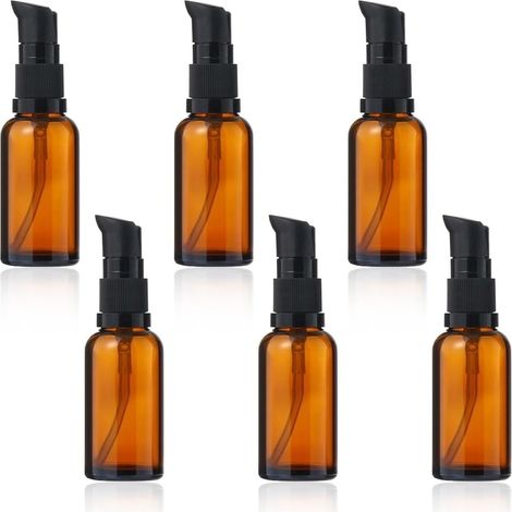 Sollbry 6 pcs 30 ml flacons vides en verre marron, flacons à pompe en verre ambré vides rechargeables, flacons de lotion en verre ambré, distributeur de lotion (1/5)