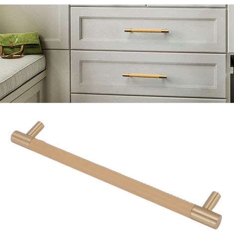 Minimalistische und luxuriöse Möbeltürgriffe aus Messing und Leder im nordischen Stil, schlichte Ledergriffe für Kleiderschrank- oder Weinkellerschubladen, Echtledergriffe, beige – 224 mm Lochabstand (1/5)