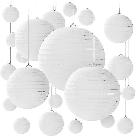 Lot de 20 lanternes en papier blanches rondes à fils nervurés, tailles variées (1/5)