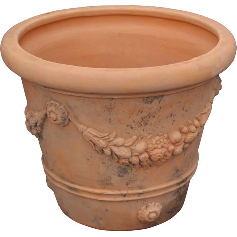 Vase rond en terre cuite 80X68 Vase d'extérieur Pot de jardin faite à la main Jardinière de balcon Pot de fleurs Made in Italy