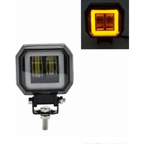 1 ou 2 projecteurs de travail LED 3 pouces 20 W 12 V étanches, forme carrée, type « angel eyes », pour voiture, bateau ou quad tout-terrain, barre lumineuse LED 6500 K, 1 pièce blanche et ambre (0,105 (1/5)