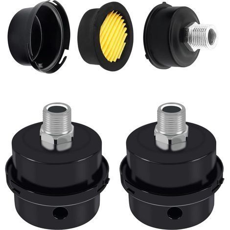 2 Pièces Silencieux de Filtre de Compresseur d'air, Silencieux de Filtre à Air, Filtre Air Compresseur, Silencieux pour Compresseur d'air, 3/8"16mm Métal noir Filtre Silencieux pour Compresseur d'Air (1/5)