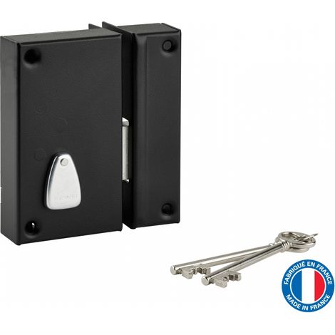 THIRARD - Serrure verticale en applique 6 gorges à clé pour porte de cave, pêne seul, droite, axe 45mm, 75x130mm, noir, 2 clés - THIRARD (1/2)