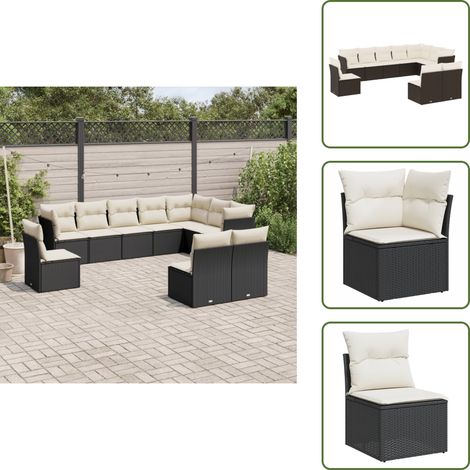 10-tlg. Garten-Sofagarnitur mit Kissen Schwarz Poly Rattan - Gartengestelle - Gartenmöbelset - Lounge Set - Rattan Möbel - Gartenlounge (1/5)