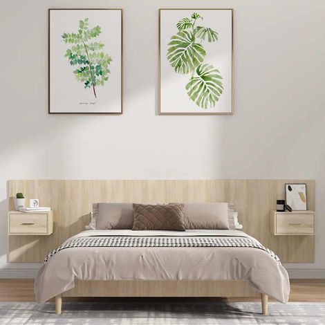 Cabecero de cama con mesitas madera contrachapada roble