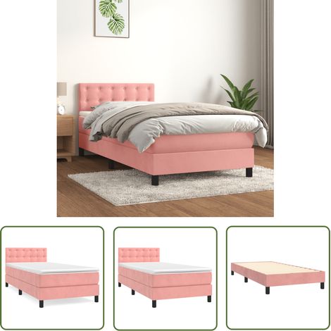 The Living Store Sommier à lattes de lit avec matelas Rose 90x200 cm Velours - Lit Tapissier - Lit Double - Lit Rose - Matelas Velours - Tête De Lit Ajustable (1/5)
