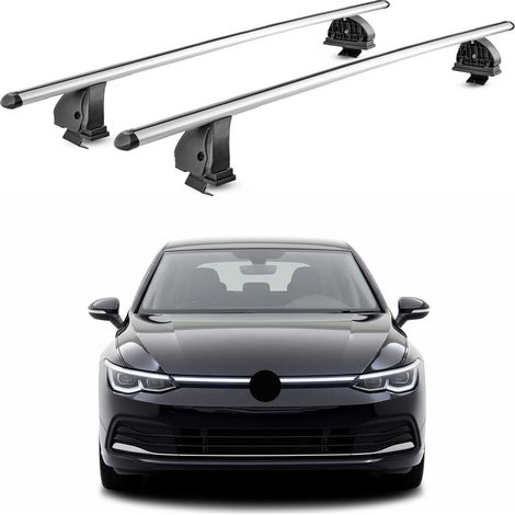 OMAC Barres de toit transversales en aluminium pour VW Golf mk8 HB Break 2019-2026 – TÜV / DIN 75302:2019 – Antivol inclus – Charge max 75 kg – 2 barres – Gris (1/4)