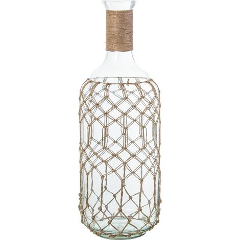 Vase Bouteille en Verre avec Corde Transparente et Naturelle 19 x 19 x 54 cm (1/5)