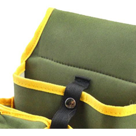Multifunktionale Gürteltasche aus Oxford-Gewebe mit mehreren Fächern und Werkzeugaufbewahrungsgürtel, grün und gelb. (1/2)