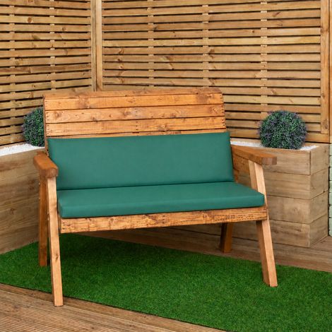 2 Seater Wooden Garden Bench with Green Cushions. Flat Packed (1/5)