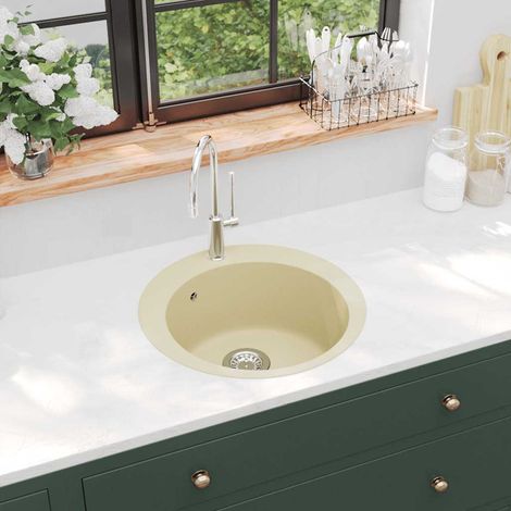 Évier Cuisine - Cuve de cuisine Granit Seul lavabo Rond Beige BV500496 - BonneVie (1/5)