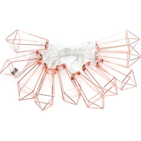 Guirlande lumineuse décorative en métal en forme de diamant, 10 LED, alimentation USB, 1,5 m, pour la maison, la cour, Noël et les fêtes(Blanc chaud) (1/5)
