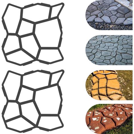 Lot de 2 moules à pavés 50 x 50 cm - DIY Conception d'allées de Jardin, à couler soi-même - Moule à béton - Moule à ciment pour dalles de trottoirs faits maison - Noir (1/5)