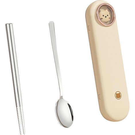 Ensemble de couverts en acier inoxydable 304, portable, indispensable pour les étudiants et les voyages, antidérapant, silencieux, résistant aux chutes, joli et pratique, couleur crème naturelle (1/5)
