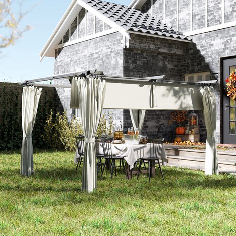 Pergola 3x3m - Auvent Rétractable & Rideaux, Abri Soleil UPF30+, Pour Jardin/Terasse