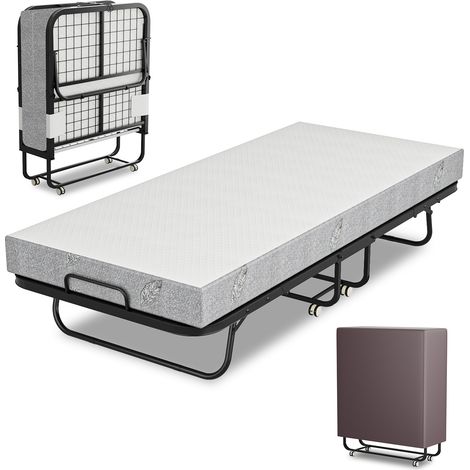 Jiubiaz Klappbares Einzelbett 90x200 cm mit Matratze, 4 feststellbaren Rollen und stabilem Metallgestell (1/5)